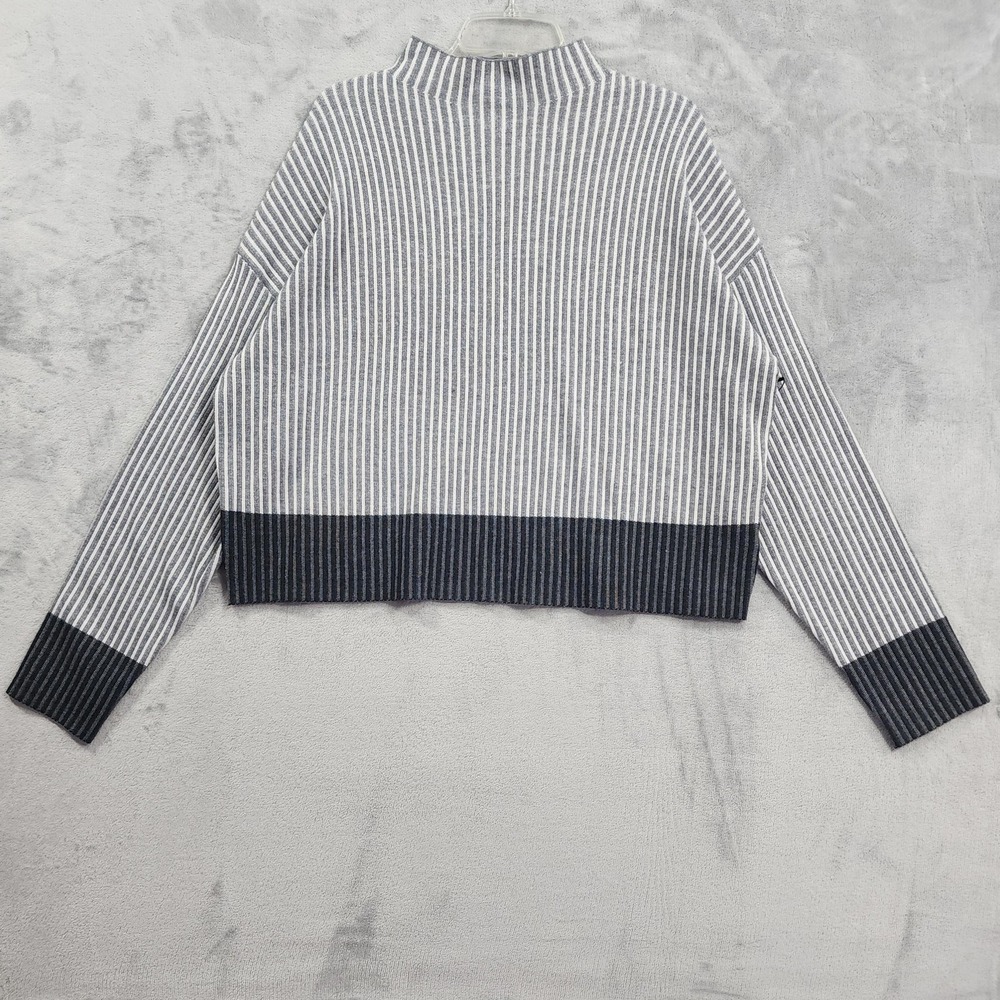 Tahari Sweater‎ Womens XL Gray Striped Mock Neck Long Sleeve Crop Knit Pullover